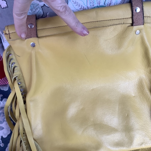 GUC handmade western fringe yellow leather with animal print crossbody - Picture 16 of 16